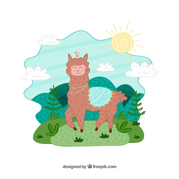 Vetor grátis personagem de alpaca linda mão desenhada