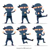 Vetor grátis personagem plana ninja em poses diferentes