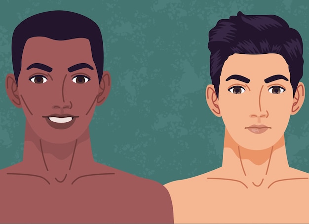 Vetor grátis personagens frontais de homens nus interraciais