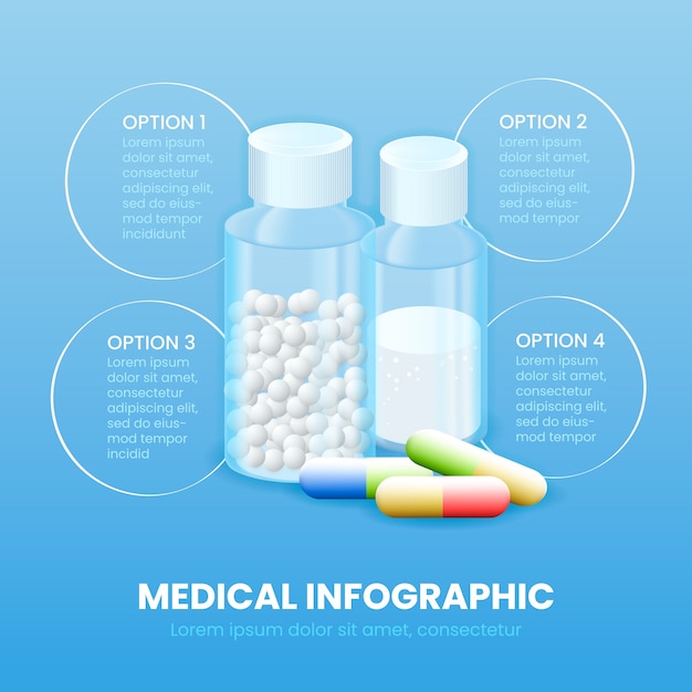 Vetor grátis pílulas e modelo médico infográfico