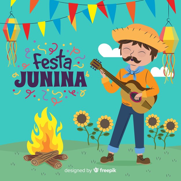 Vetor grátis plano de festa junina fundo