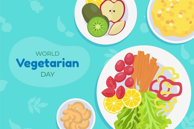 Vetor grátis plano de fundo do dia vegetariano em mundo plano