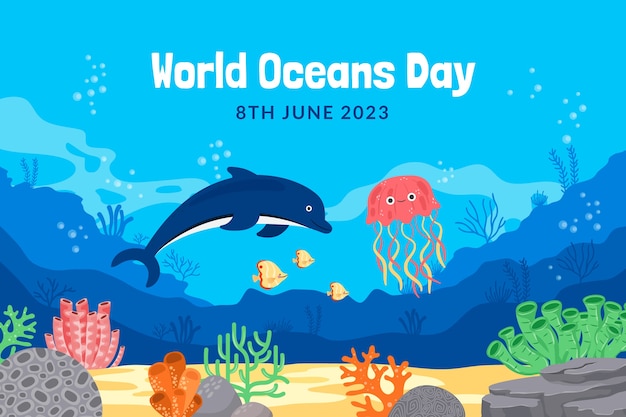 Vetor grátis plano de fundo para a celebração do dia mundial dos oceanos