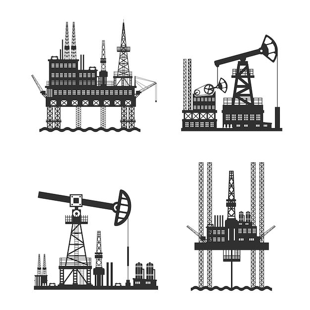 Vetor grátis plataforma petróleo petróleo preto e branco