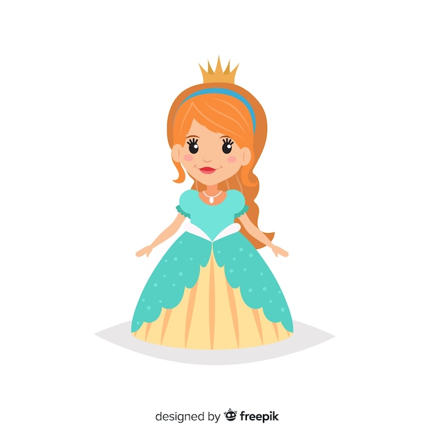 Princesa desenhada de mão com vestido azul