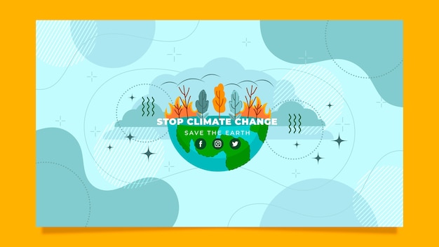 Projeto plano desenhado à mão arte do canal do youtube sobre mudança climática