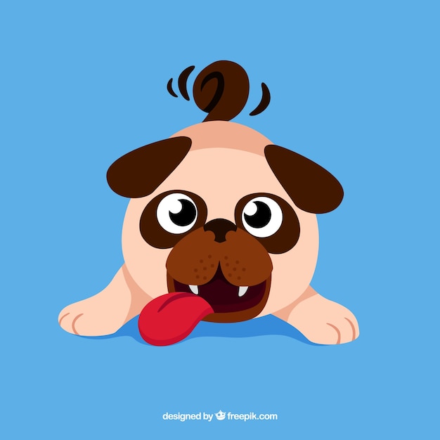 Vetor grátis pug engraçado com design plano