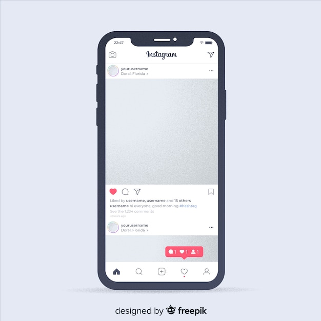Vetor grátis quadro de foto realista do instagram em um modelo de smartphone