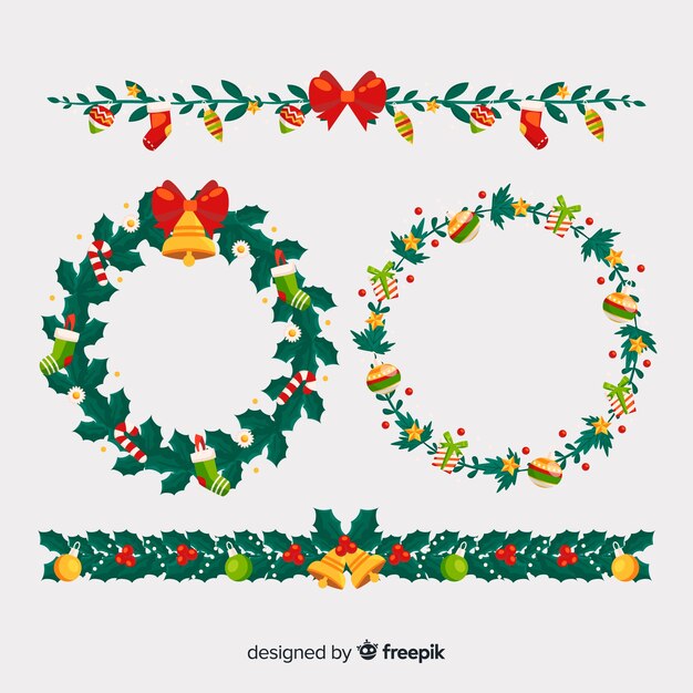 Quadros de Natal floral e coleção de fronteiras