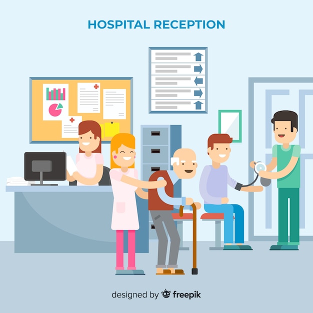 Recepção do hospital com design plano