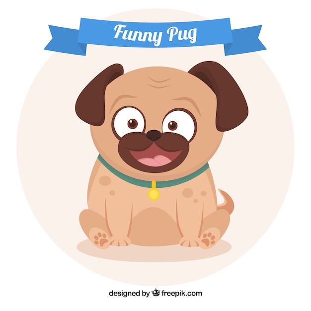 Vetor grátis smiley pug com design plano