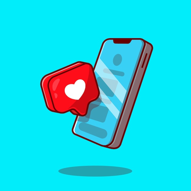 Vetor grátis telefone móvel com ilustração do ícone dos desenhos animados do sinal do amor.