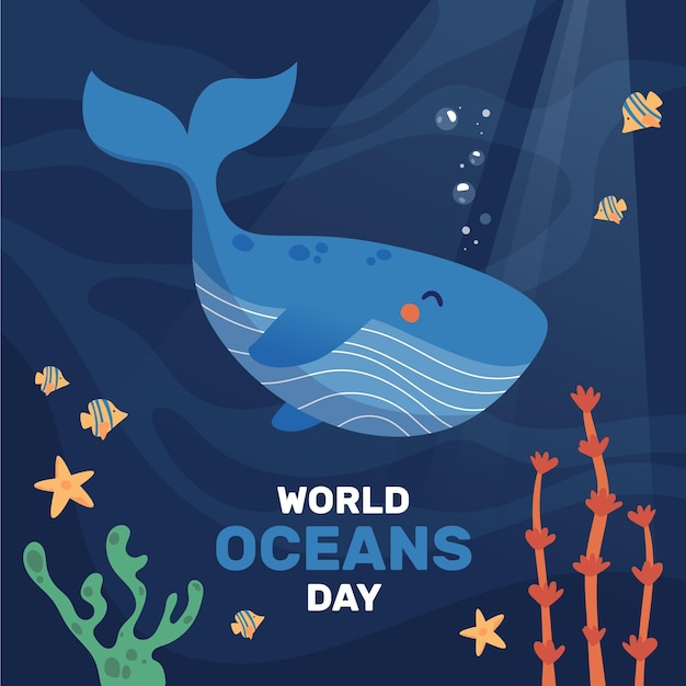 Vetor grátis tema de ilustração do dia mundial dos oceanos