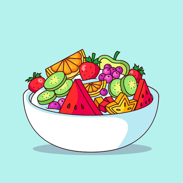 Vetor grátis tigela de frutas e saladas ilustrada