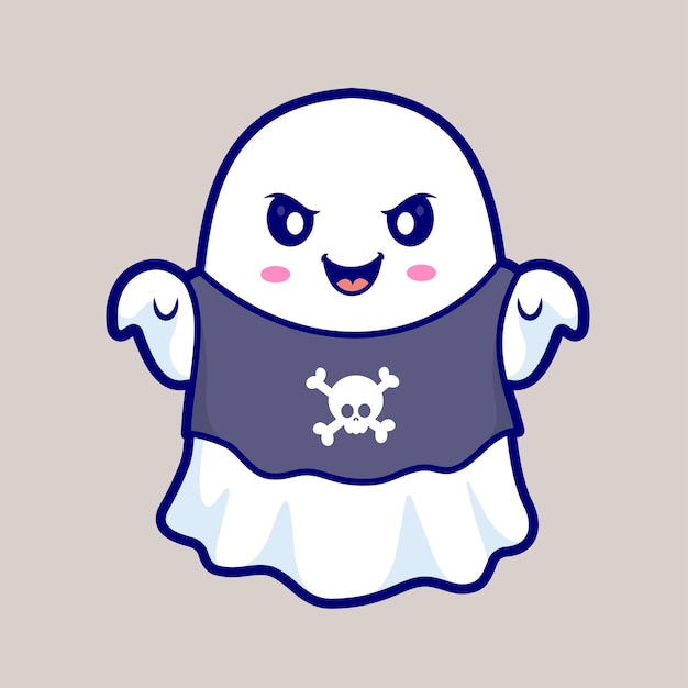 Vetor grátis um fantasma fofo vestindo uma camisa de desenho animado ícone vetorial ilustração pessoas ícone de férias isolado plano