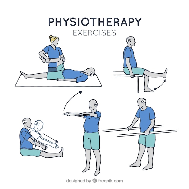 Vetor grátis variedade de exercícios de reabilitação em estilo desenhado à mão