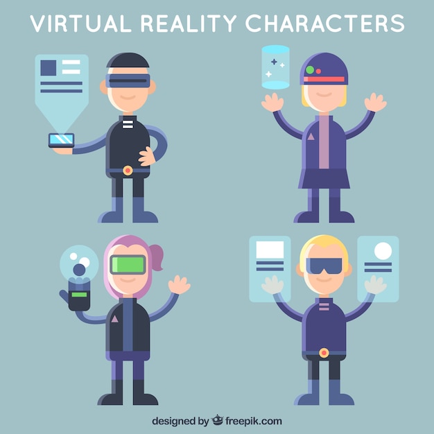 Vetor grátis vários personagens usando diferentes dispositivos de realidade virtual