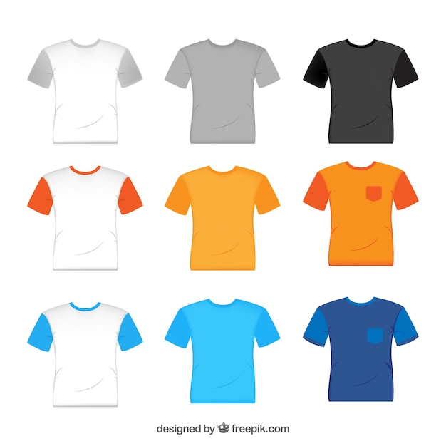 Vetor 2d coleção de camisetas em cores diferentes