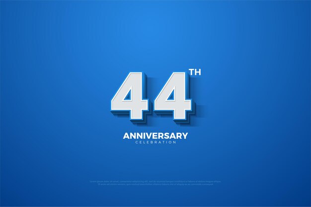 Vetor 44º aniversário com números em relevo em um azul