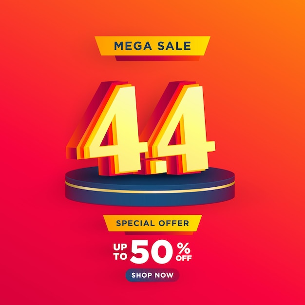 Vetor 44 dia de compras no pódio cartaz ou banner para mídia social e campanha ou promoção do site