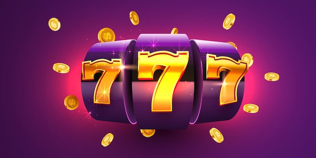 Vetor a máquina de slot dourada ganha o jackpot 777 conceito de grande vitória jackpot de cassino