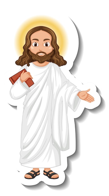 Adesivo de personagem de desenho animado de Jesus Cristo em fundo branco