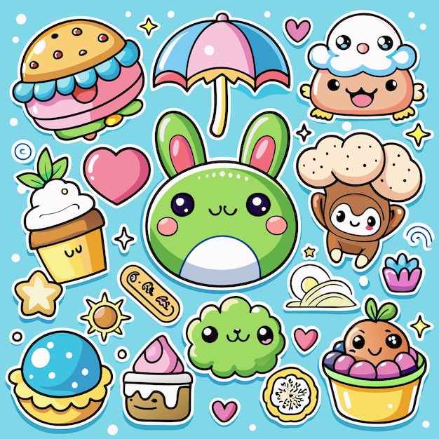 Adoráveis adesivos de alimentos e animais Kawaii Cute Clipart Digital para artesanato e revistas