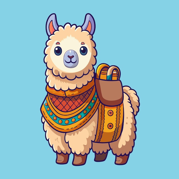 Vetor alpaca com cute blanket saddle personagem de desenho animado vector