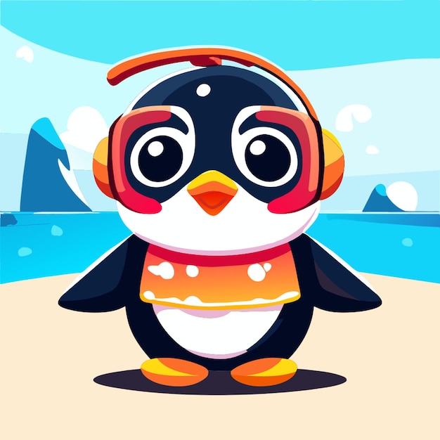 Vetor alta qualidade ultra hd altamente realista vetor bonito pinguim personagem de desenho animado vestindo verão