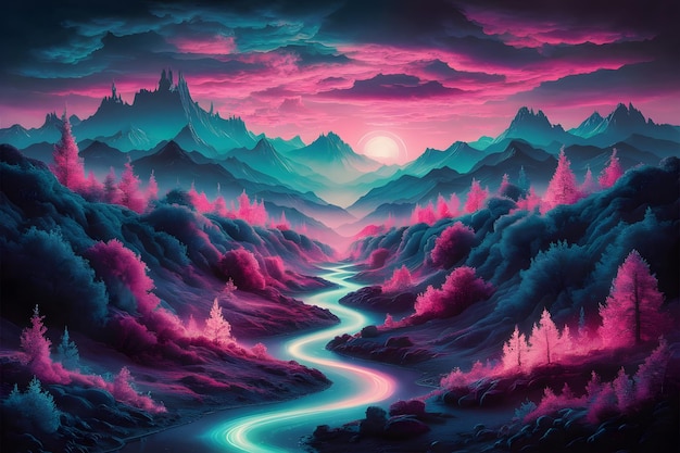 Ambiente natural de fantasia Paisagem de fantasia Ilustração de uma cena colorida