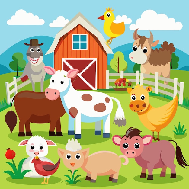 Vetor animais de fazenda color vector clip ilustração design