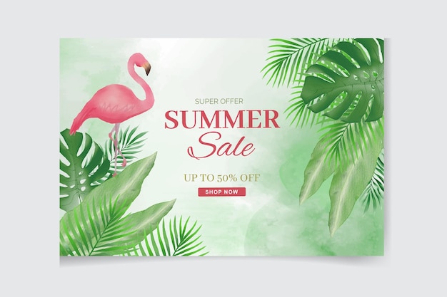 Aquarela olá verão banner tropical de venda premium Vetor Premium