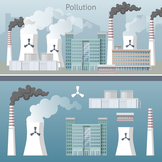 Arquitetura da cidade da poluição do ar da indústria energética. ilustração