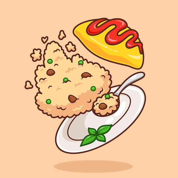 arroz frito com ilustração de omelete