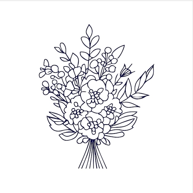 arte de linha de bouquet de flores com desenho à mão