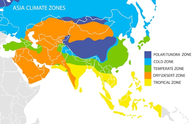 Vetor as zonas climáticas da ásia mapeiam infográficos geográficos vetoriais