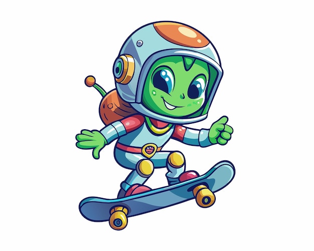 Aventura de Skateboard Extraterrestre Astronauta alienígena bonito rasga em um skate