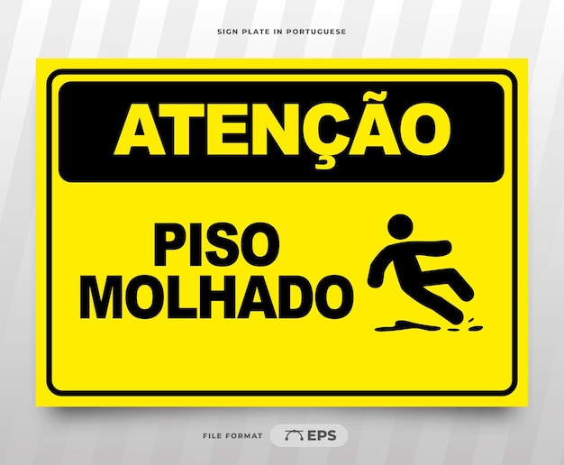 Aviso para impressão de piso molhado em português do Brasil