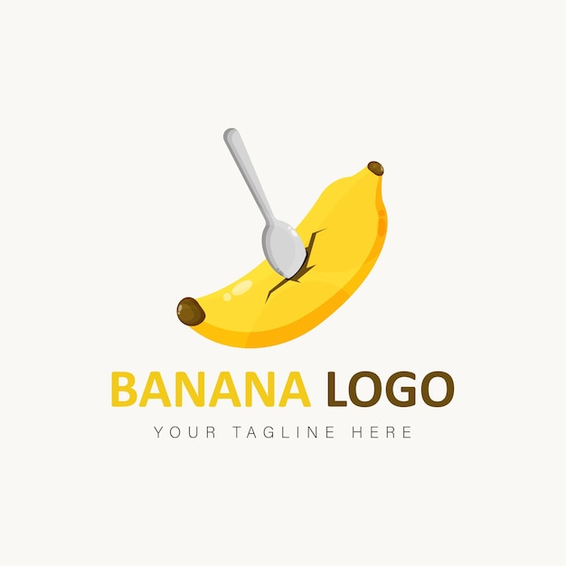 Banana com ilustração de ícone de estilo de desenho animado de logotipo de colher