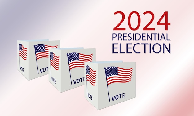 Vetor banner com caixas de votação com bandeira americana e texto eleição presidencial 2024