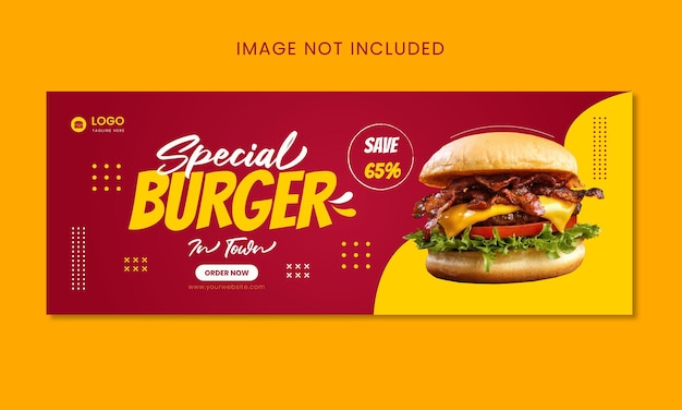 Banner de mídia social de promoção de menu de fast food de hambúrguer especial e modelo de capa do facebook