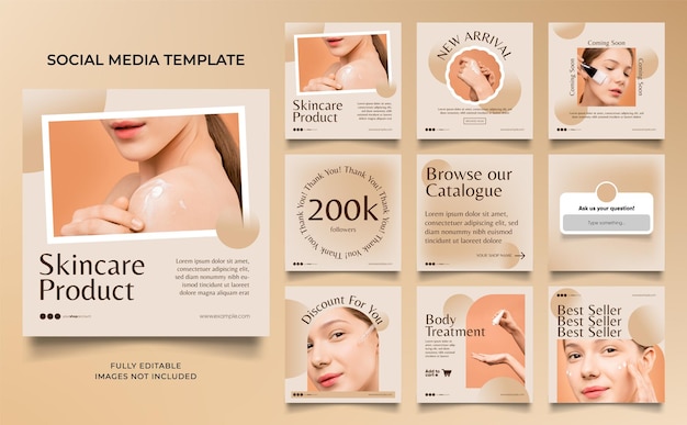 Banner de modelo de mídia social banner de cuidados de beleza promoção de venda de cosméticos e spa totalmente editável instagram e facebook post frame quadrado quebra-cabeça cartaz de venda orgânica