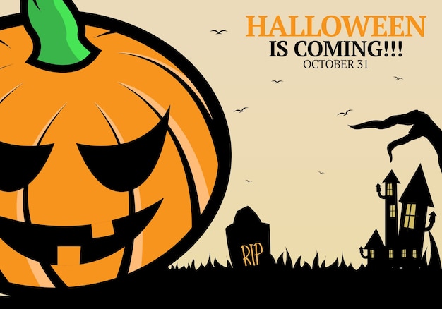 Banner horizontal plano de halloween com abóbora grande