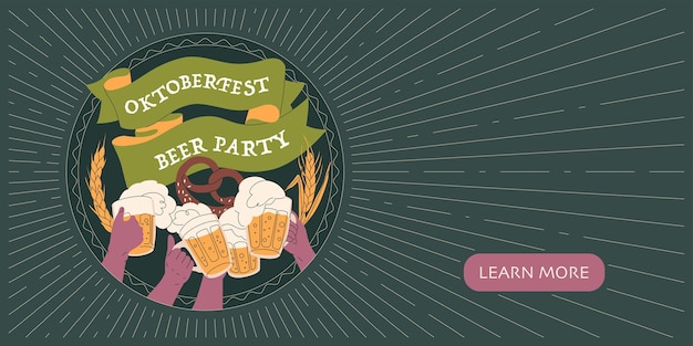 Banner web horizontal para o festival de cerveja Oktoberfest A atmosfera de um festival folclórico de outono Ilustração vetorial em estilo plano