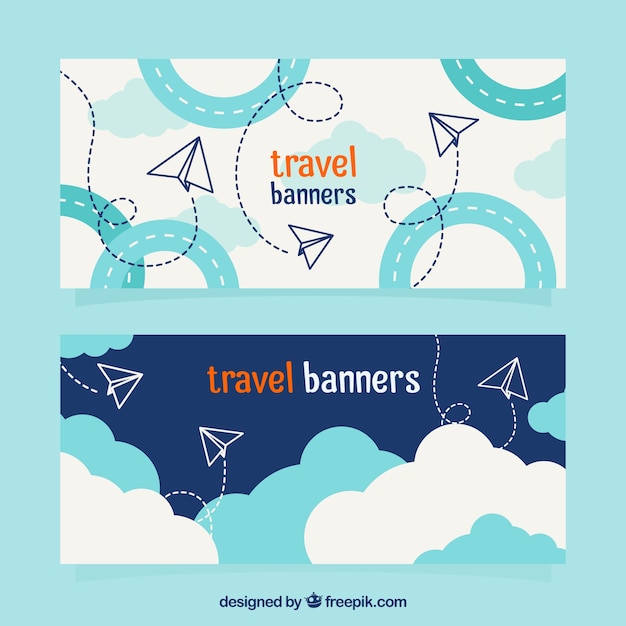 banners de viagens com aviões de papel