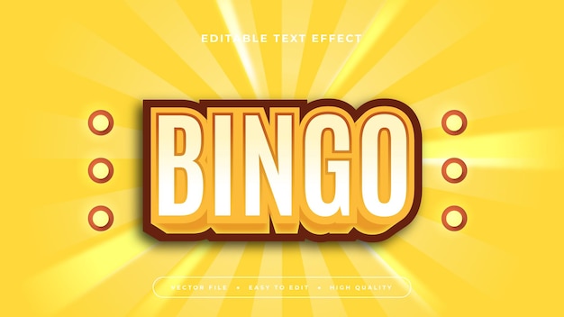 Vetor bingo marrom branco e amarelo estilo de fonte de efeito de texto 3d editável