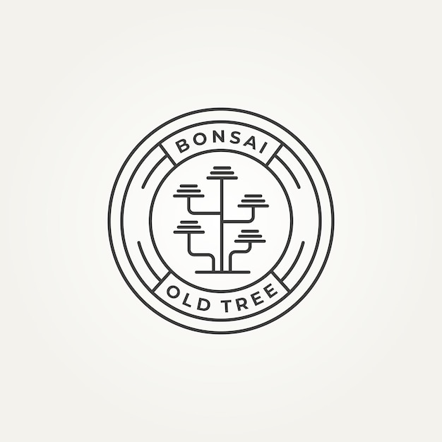 bonsai árvore antiga minimalista linha arte ícone logotipo modelo distintivo design de ilustração vetorial