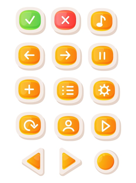 Vetor botão da interface do usuário do jogo aplicativo móvel ou elemento da interface do jogo design colorido dos desenhos animados adesivo ou rótulo para a interface do usuário