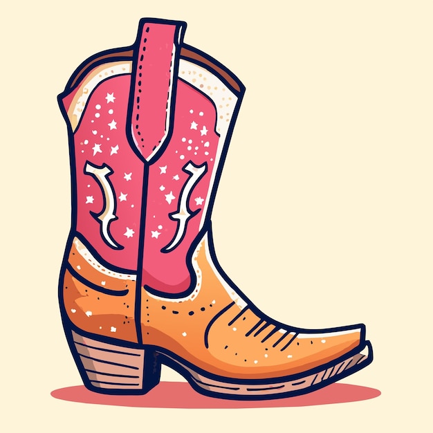 Botas de borracha retro cowgirl desenhado à mão plano elegante adesivo de desenho animado conceito de ícone isolado