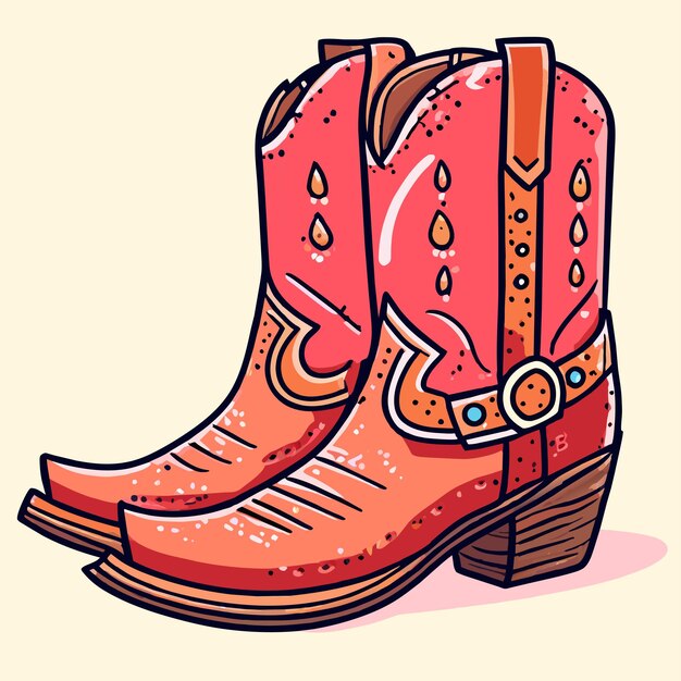 Botas de borracha retro cowgirl desenhado à mão plano elegante adesivo de desenho animado conceito de ícone isolado